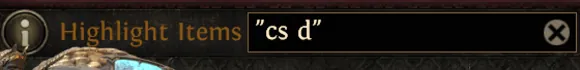 In-game Highlight Items field containing the search "cs d".